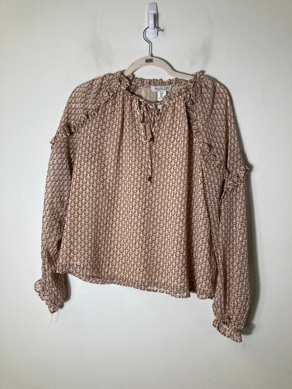 Rachel Zoe Pink Gold Long Sleeve Top with Ruffle Detailing Sz S